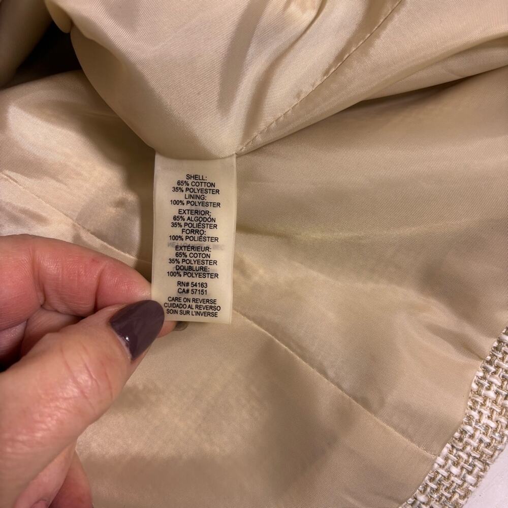 NWT Karl Lagerfeld Tweed Beige Bell Sleeve Women's Blazer Pearl Trim Size 14W C1 - Picture 7 of 9